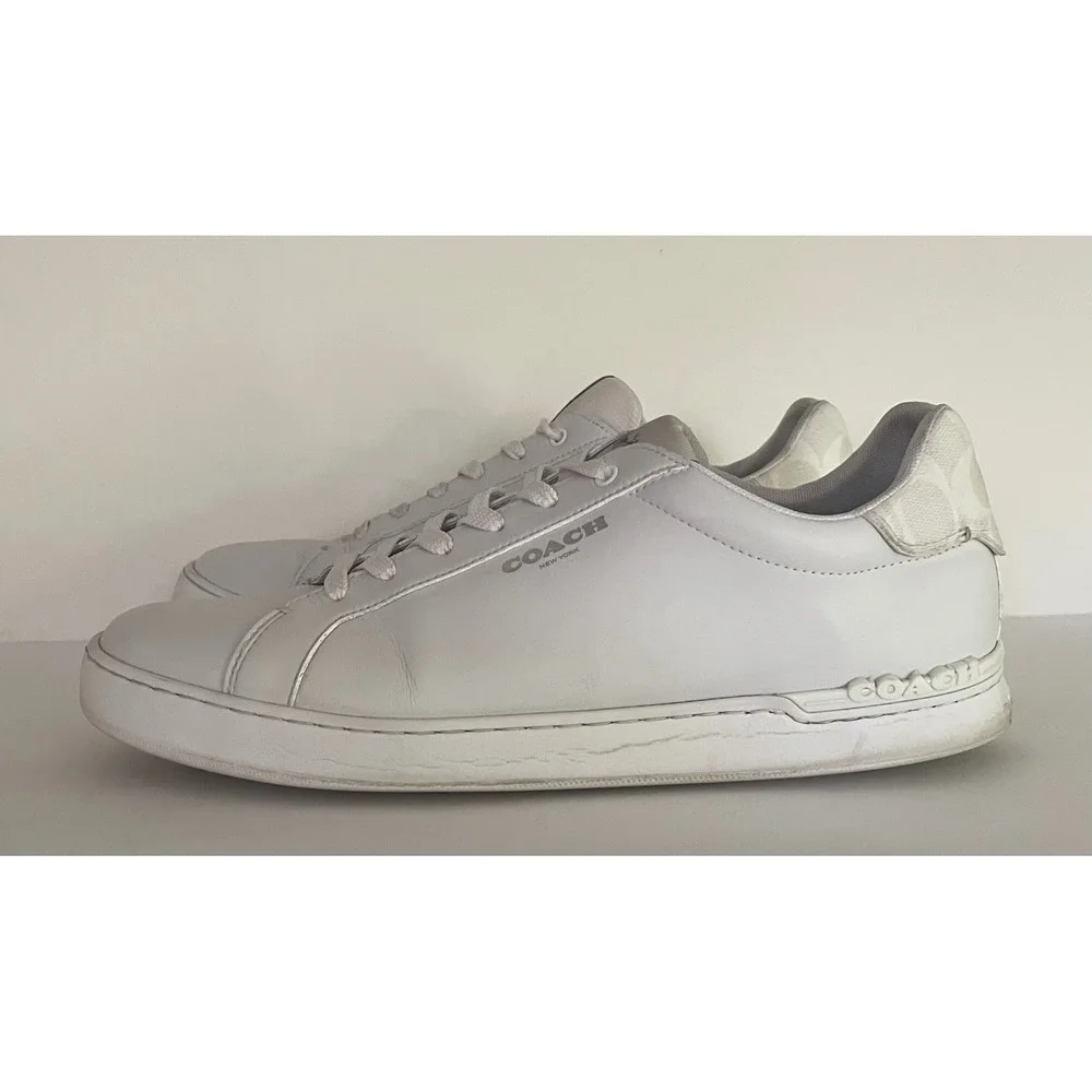 Coach Mens Clip Low Top White Leather Sneakers Quiet Luxury Vacation Preppy 13D